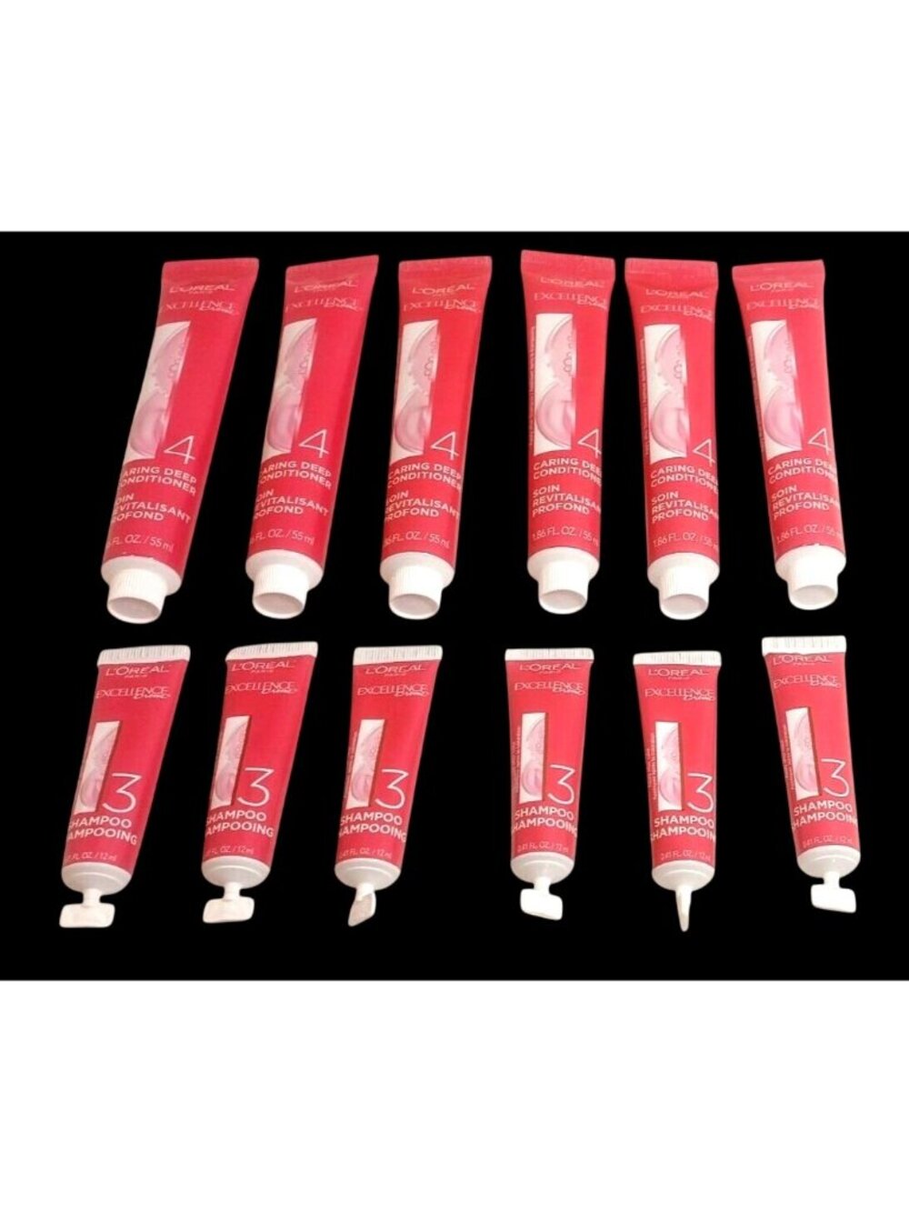 Lot of 12 Loreal Paris Excellence Creme Shampoo Conditioner #3 & #4 6 Tubes Each